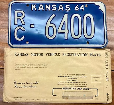 Beautiful Unique 1964 Rice County Kansas License Plate With Envelope Rc 64 00 • $39.95