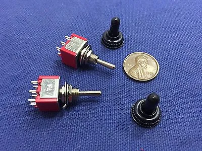 2 Pieces RED Waterproof Momentary Mini Toggle Switch (ON)-OFF-(ON) 6 Pin 1/4 A5  • $9.20
