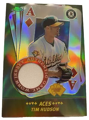 2002 TOPPS CHROME ACES TIM HUDSON GAME-USED JERSEY #5AC-TH OAKLAND A's • $5