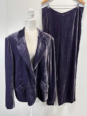 Talbots Velvet Silk Blend Pant Suit Sz 20 Plus Purple Women’s Blazer Velour Vtg • $69