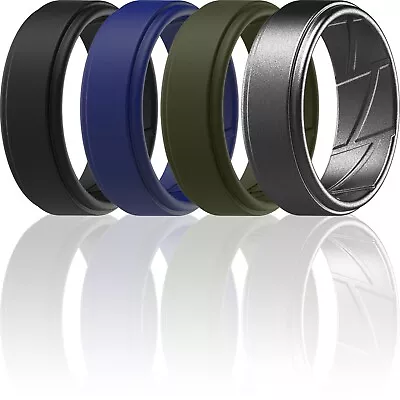 ThunderFit Silicone Wedding Rings For Men Airflow Grooves 8mm Wide (4 Pack) • $14.99