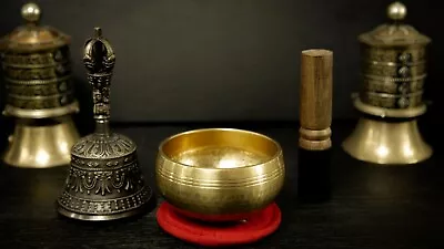 Meditation Set: Bell + 4  Bowl Handhammering  Singingbowls For Sound Healing • $107.19