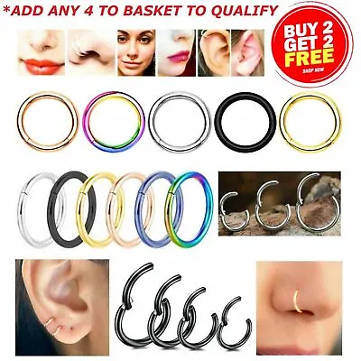 Nose Ring Surgical Steel Fake Set Clicker Silver Nose Rings Gold Piercing Hoops • £2.99