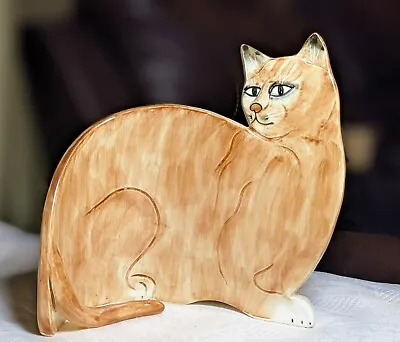 Vintage Seymour Mann Ceramic Orange Tabby Cat Figurine Flat Curved Ceramic Art • $64