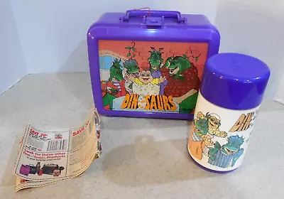 Aladdin Dinosaurs TV Purple Plastic Lunchbox With Thermos 90s W/ Thermos Disney • $24.99