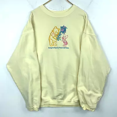 Vintage Winnie The Pooh Sweatshirt Crewneck Extra Large Disney Yellow 90s • $33.99