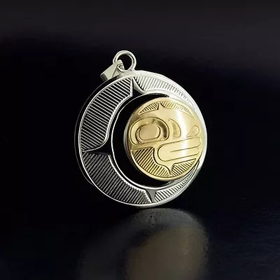 Silver And Gold Crescent Moon Pendant Northwest Coast Native American Art • $350