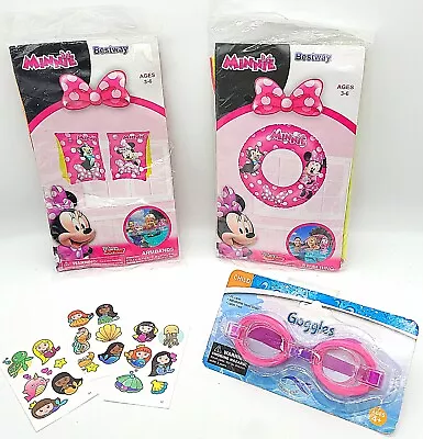 Disney Minnie Mouse Arm Floaties Minnie Swim Ring Child Goggles Bonus Tattoos  • $8.24