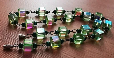 Vintage Czech Glass Square Iridescent Aurora Borealis  Beads Necklace • $39
