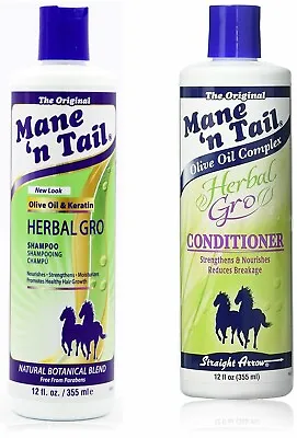 Mane Tail Original Twin Herbal Gro Conditioner Gro Shampoo For Healthy Hair Care • £13.99