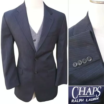 Ralph Lauren Chaps Gray Mens 40L Blazer Suit Coat Striped Wool Vintage 90s USA • $31.46