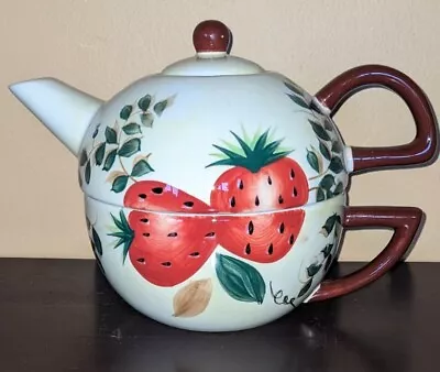 Vintage Strawberry Delight Tea For One Teapot & Tea Cup Ceramic Set  • $16.95