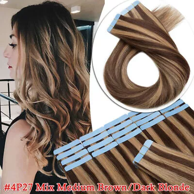 Seamless Tape In Human Hair Extensions Skin Weft Tape-on Real Thick Hair 16-26in • $46