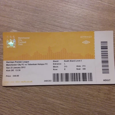 £3.99 • Buy Ticket 2011/12 Manchester Man City V Tottenham Spurs (Man City Champions)
