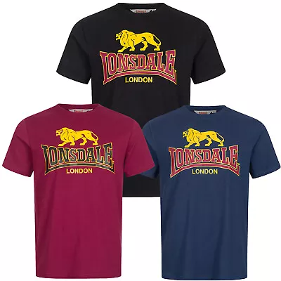 Lonsdale Classic Logo T-Shirt Black Oxblood Blue 100% Cotton Regular Fit • £29.90