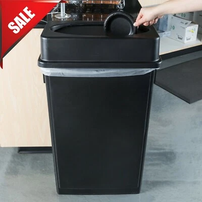 $90.08 • Buy 23 Gallon Heavy Duty Black Plastic Slim Restaurant Kitchen Trash Can Swing Lid