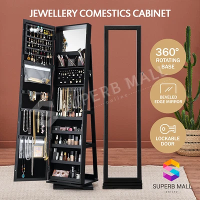 $219.79 • Buy Rotatable Mirror Jewellery Cabinet Makeup Storage Ear Ring Necklace Jewelry