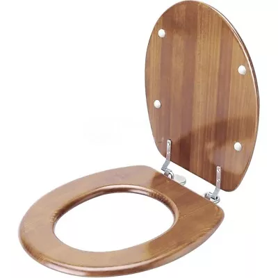 Wooden Toilet Seat Dark Oak Heavy Duty 18  UK Standard Toilet Bathroom Fitting • £21.99