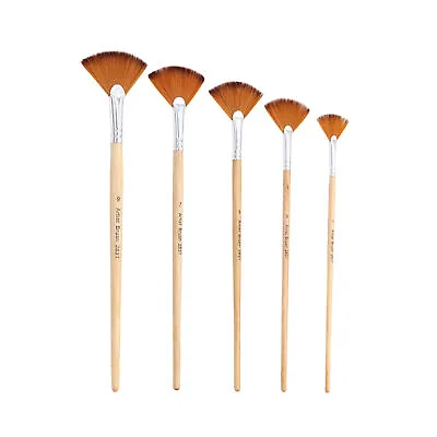 5pcs Paint Brush Wooden Handle Draw Fan Shape Art Brush Watercolor Paint Drawing • £3.74