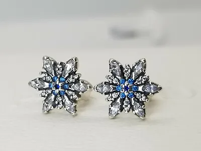 $26.99 • Buy Authentic Pandora Silver Crystalized Snowflake Earrings 290590NBLMX Pouch