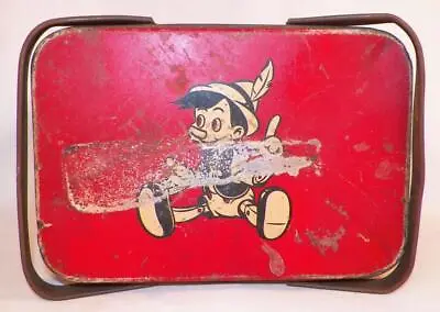 Pinocchio Tin Lunch Box Basket Walt Disney Productions WDP 1940 Vintage As Is • $124.99