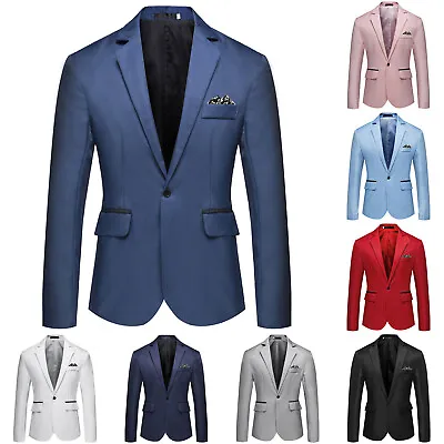 Mens Fomal Dress Lapel One-Button Blazer Office Business Work Party Jacket Coat • $19.42