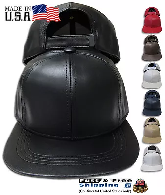 Leather USA Made Baseball Cap Genuine Hat Plain High Quality Adjustable NEW • $24.99