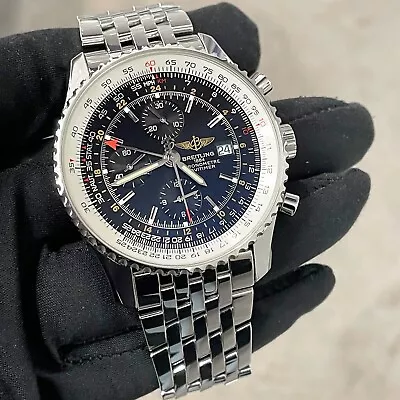 BREITLING NAVITIMER WORLD GMT CHRONOGRAPH 46mm BLACK DIAL STAINLESS Ref: A24322 • $6200