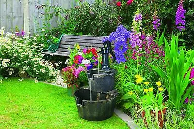 £32.99 • Buy 2 Tier Garden Barrel Fountain Pump Water Feature Cascade Patio Deck Outdoor New