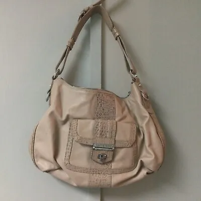 Judith Ripka Purse Tote Shoulder Hand Bag Mauve Beige Zip Close Leather • $29.99