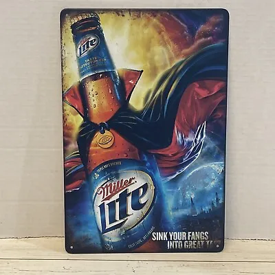 Miller Lite Metal Beer Sign Dracula Halloween Retro Man Cave Pub Bar Tin Signs • $10.75