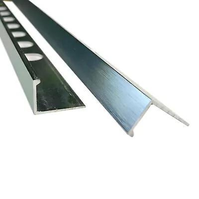 10 X Metal L Shape Tile Trim 10mm 12mm Bright Silver & Brushed Silver Edge Trim • £48.99