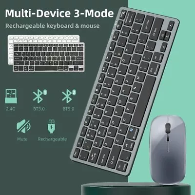Slim Bluetooth 2.4G Wireless Keyboard And Mouse Set For Laptop Tablet Mac IPad • £18.59