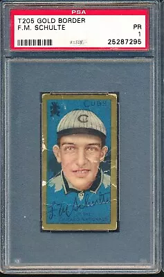 1911 T205 Hassan 649: WILDFIRE SCHULTE Chicago Cubs ~ PSA 1   • $67.50