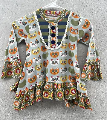 £20.41 • Buy Jelly The Pug Girls Cat Shirt Gray Ruffles Long Sleeve Sz 4T