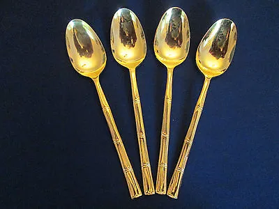 SET 4 TEA SPOONS! Vintage COSMOS Stainless: CSM52 GOLD BAMBOO Pattern EXC • $25