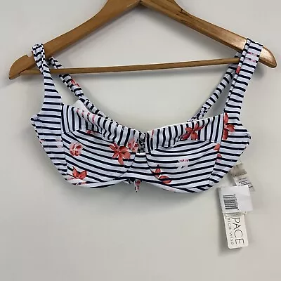 NWT L*Space Camellia Bikini Top Size DD Swimsuit Bathing Suit Striped Floral Bay • $34.99