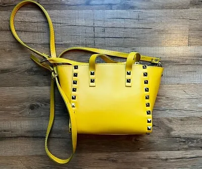 Vera Pelle  Leather Handbag Mustard W/Silver Studs • $24