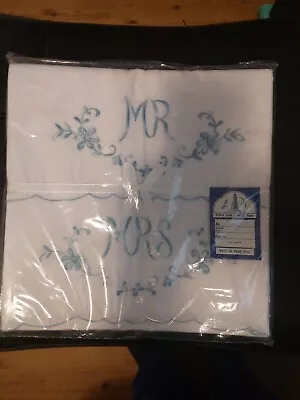 New Vintage Pillowcases Embroidery MR. & MRS.  Empire Linen Made In Hong Kong • £48.19