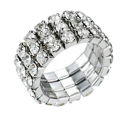 New Sparkling 3 Row Silver Austrian Crystal Rhinestone Stretch Ring #R1223 • $6.99