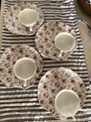 Lefton China Hand Painted Luncheon Set Pink Rose Chintz Set Of 4 Very Good Cond • $48