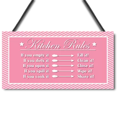 £3.90 • Buy Funny Kitchen House Rules Home Decorative Hanging Plaque Gift Sign Wall Sign