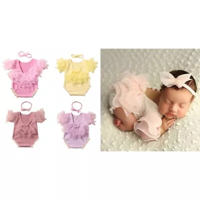 2pcs Shower Short Jumpsuit Onepiece Headwrap Baby Photography Suit • $23.77