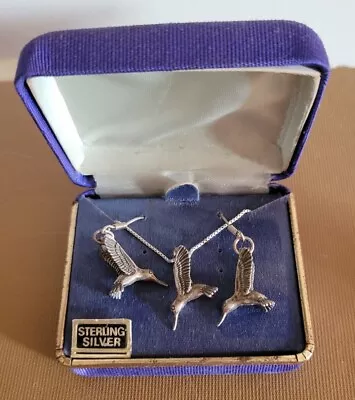 Sterling Silver Hummingbird Necklace And Earings Set Vintage • $45.99