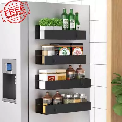 4 Pack Magnetic Spice Storage Rack Organizer For Refrigerator And Oven Black Fr • $30.59