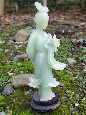 Carved Green Chinese Jade Figure Of A Lady 21.5cm Tall Hardstone • £525