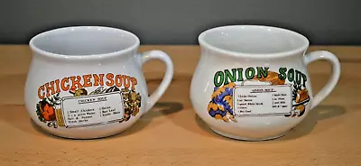 2 Vintage Collectible Soup Cup Mug Crock With Recipe 1 Onion & 1 Chicken Soup  • $14.99
