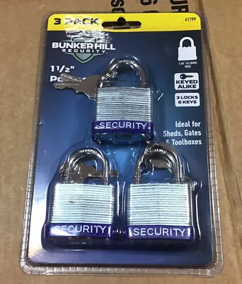 Bunkerhill 1.5 Inch Padlocks 6 Keyed Alike 3 Count X22 • $15.99