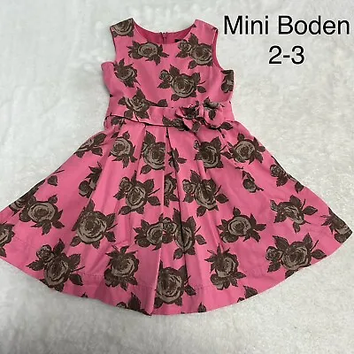 Mini Boden Fall Roses Dress Pink Brown Pleated Size 2-3 Vguc • $12