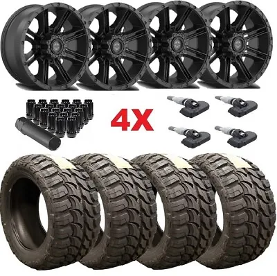 Black Wheels Rims Tires 33 12.50 20 2500 3500 Ram F-250 F-350 Off Road 8 Railcar • $2245